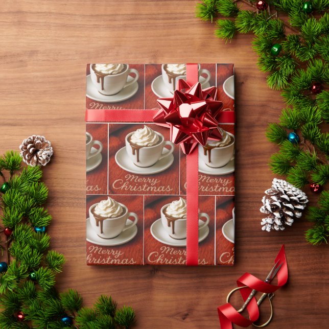 Merry Christmas Text With Hot Chocolate Drink Geschenkpapier (Feiertagsgeschenk)