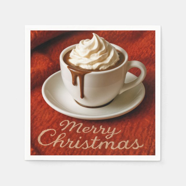 Merry Christmas Text With Hot Chocolate Drink Serviette (Vorderseite)