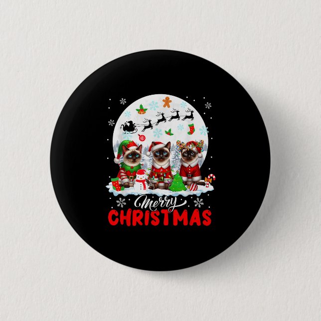 Merry Christmas Three Santa Elf Reindeer Siamese C Button (Vorderseite)