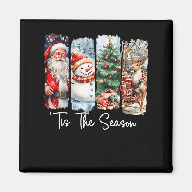 Merry Christmas Tis The Season Santa Snowman Tree  Magnet (Vorne)