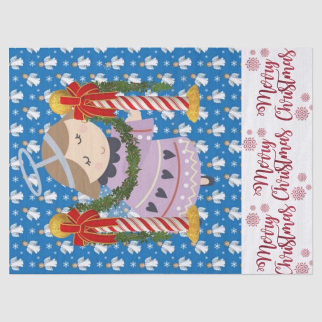 Merry Christmas Tissue Paper Angel Blue Seidenpapier (Vorderseite)