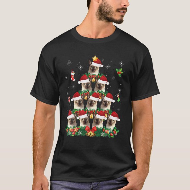 Merry Christmas Tonkinese Cat Santa Tree Pajama Sw T-Shirt (Vorderseite)