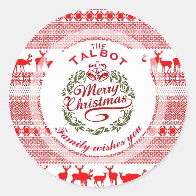 MERRY CHRISTMAS Traditionelle personalisierte Rund Runder Aufkleber (Vorderseite)