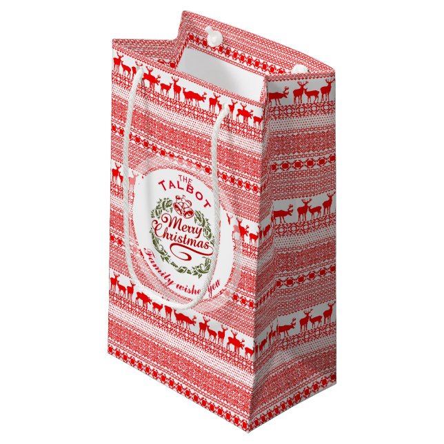 MERRY CHRISTMAS Traditionelles personalisiertes S  Kleine Geschenktüte (Vorderseite Schrägansicht)