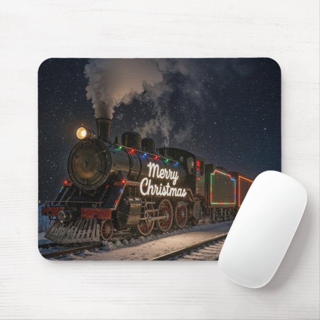 Merry Christmas Train With Colorful Lights Mousepad (Mit Mouse)