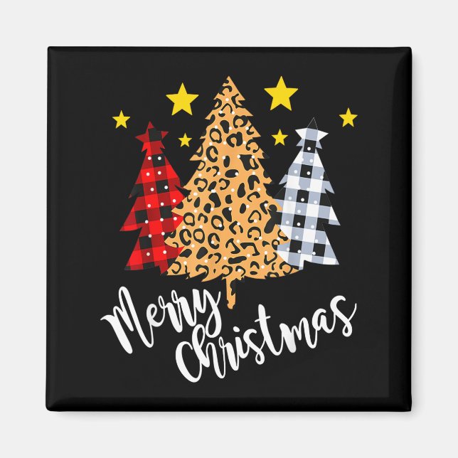 Merry Christmas Tree Buffalo Plaid Red Green Xmas  Magnet (Vorne)