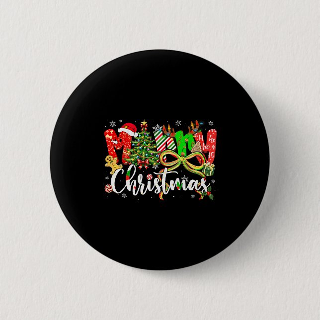 Merry Christmas Tree Coquette Bow Xmas Holiday Gir Button (Vorderseite)