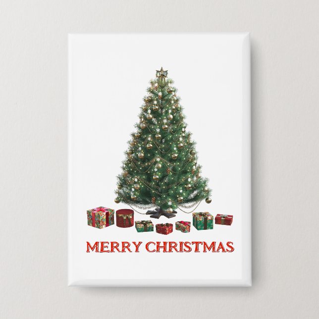 Merry Christmas. Tree (design 1) with gifts Button (Vorderseite)
