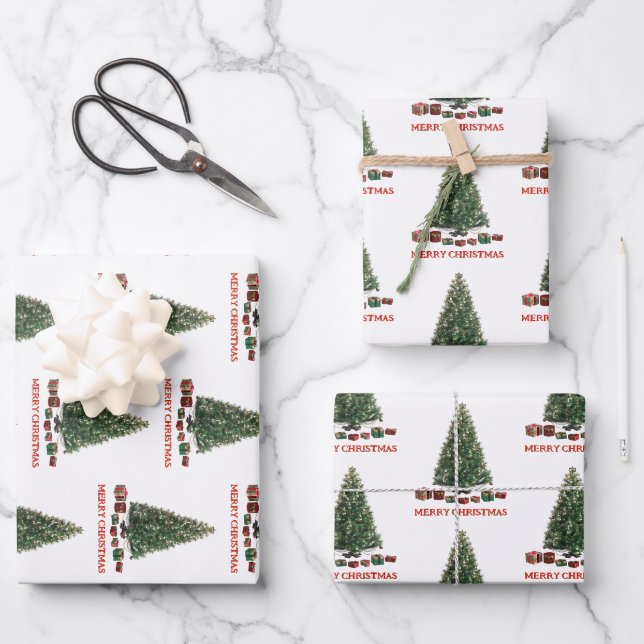 Merry Christmas. Tree (design 1) with gifts Geschenkpapier Set (Vorderseite)