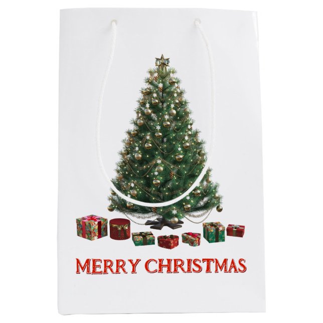 Merry Christmas. Tree (design 1) with gifts Mittlere Geschenktüte (Vorderseite)