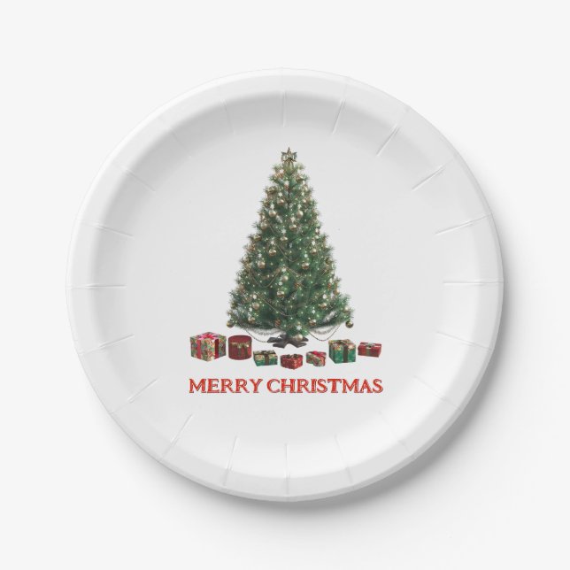 Merry Christmas. Tree (design 1) with gifts Pappteller (Vorderseite)