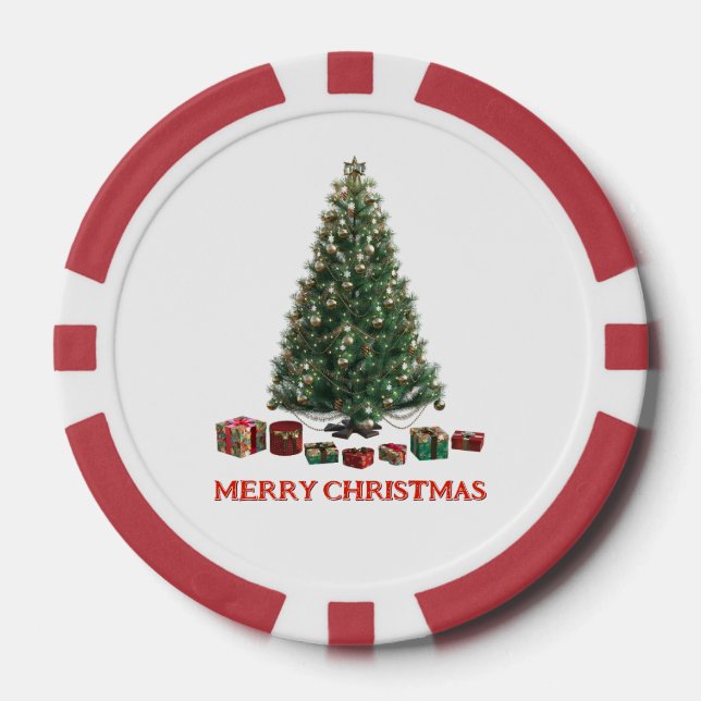 Merry Christmas. Tree (design 1) with gifts Pokerchips (Vorderseite)