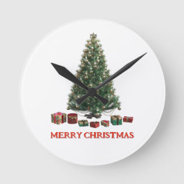 Merry Christmas. Tree (design 1) with gifts Runde Wanduhr