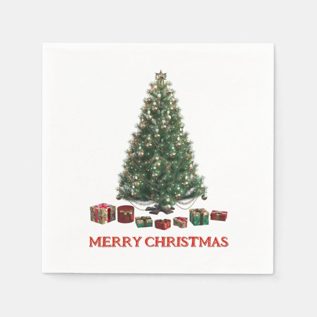 Merry Christmas. Tree (design 1) with gifts Serviette (Vorderseite)