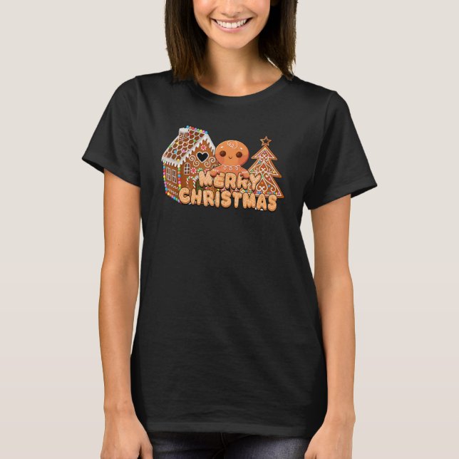 Merry Christmas Tree Gingerbread Xmas vibes Snowma T-Shirt (Vorderseite)