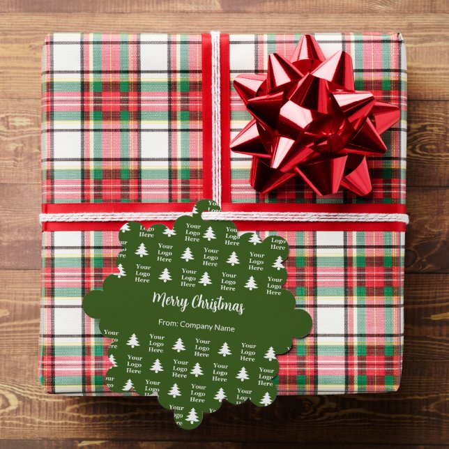 Merry Christmas Tree Green White Company Logo Ornament Karte (Insitu (Geschenk))