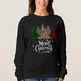 Merry Christmas Tree Leopard Buffalo Plaid Red Whi Sweatshirt