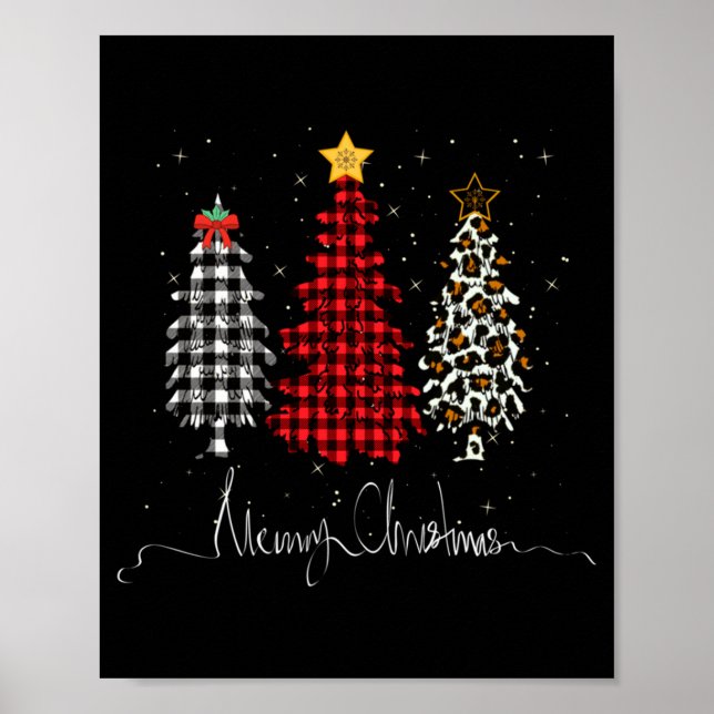 Merry Christmas Tree Leopard Plaid Printed  Poster (Vorne)