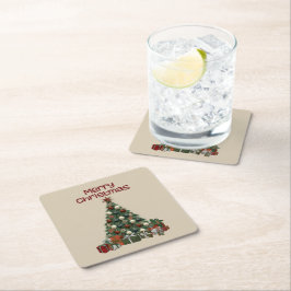 Merry Christmas Tree Paper Coaster Rechteckiger Pappuntersetzer