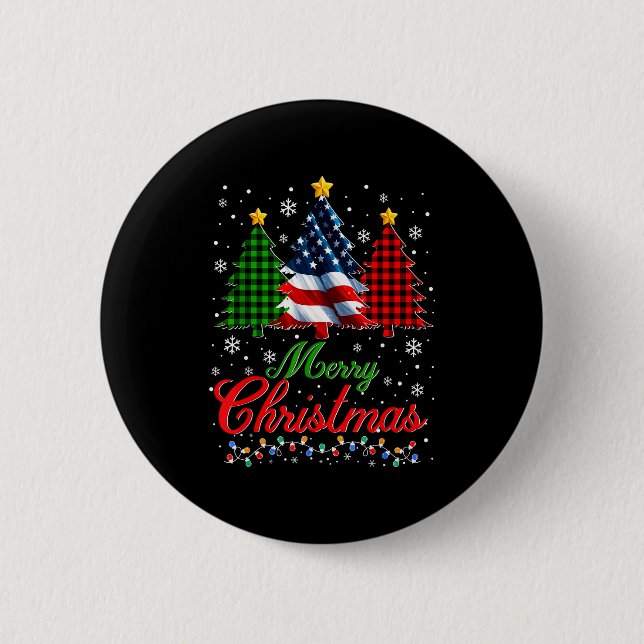 Merry Christmas Tree Plaid Us Flag Snowflake Xmas  Button (Vorderseite)