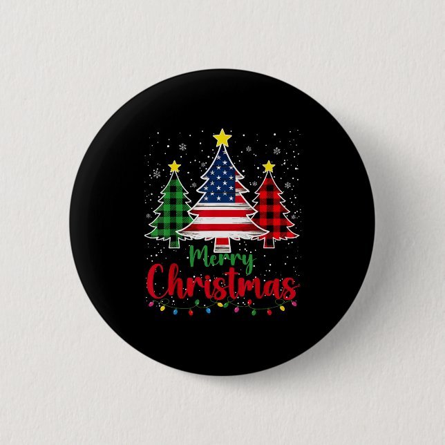 Merry Christmas Tree Plaid Us Flag Snowflake Xmas  Button (Vorderseite)