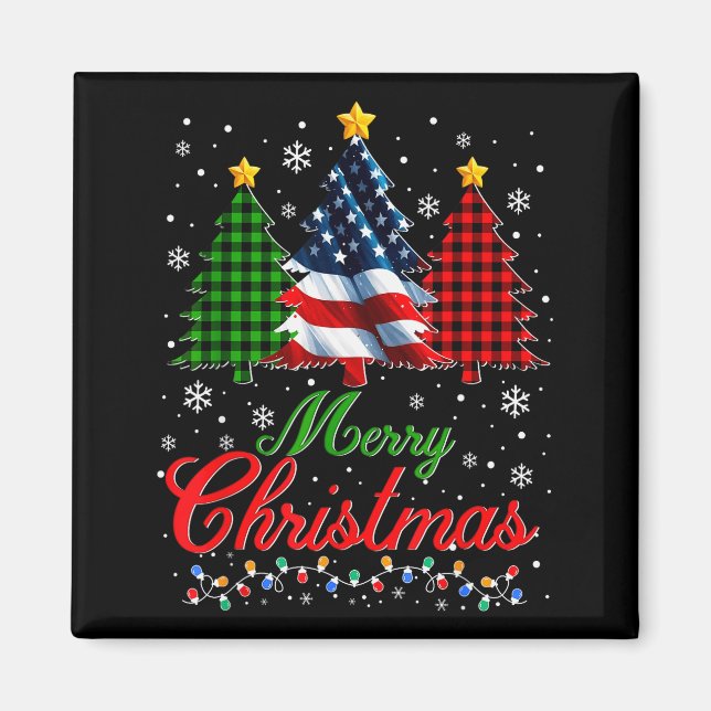 Merry Christmas Tree Plaid Us Flag Snowflake Xmas  Magnet (Vorne)