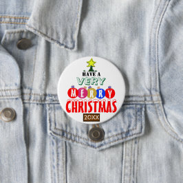 Merry Christmas Tree Red Blue Gold Ornaments Button