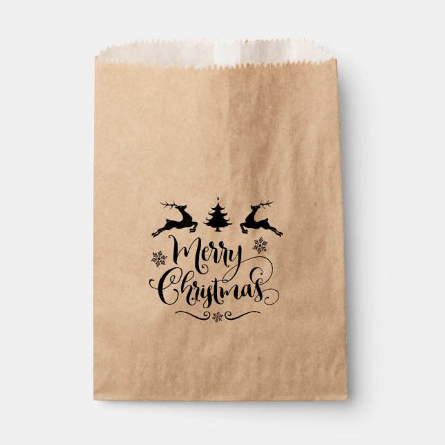 MERRY CHRISTMAS Tree Reindeer Holiday Favor Lecker Geschenktütchen (Vorderseite)