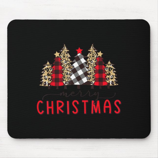 Merry Christmas Tree Shirts Funny Leopard Plaid Pr Mousepad (Vorne)