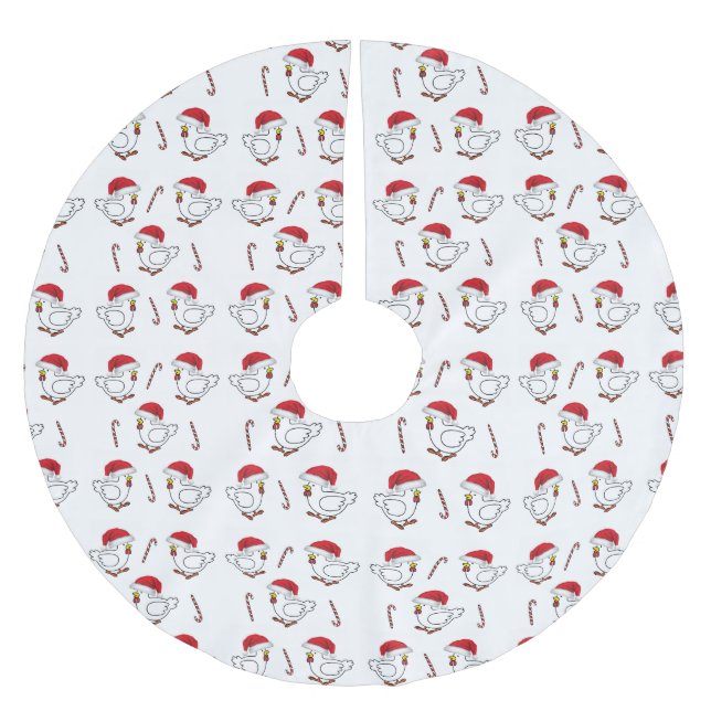 Merry Christmas Tree Skirt Chicks Santa Hats Polyester Weihnachtsbaumdecke (Vorderseite)