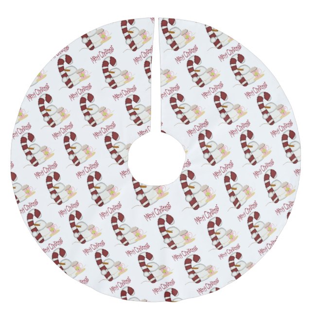 Merry Christmas Tree Skirt Snowman Candy Cane Polyester Weihnachtsbaumdecke (Vorderseite)