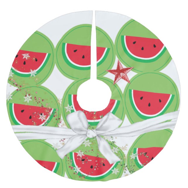Merry Christmas Tree Skirt Watermelon Bow Polyester Weihnachtsbaumdecke (Vorderseite)