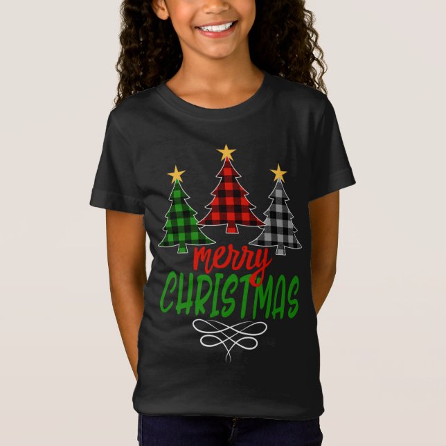 Merry Christmas Tree Three Buffalo Pläd T-Shirt (Vorderseite)