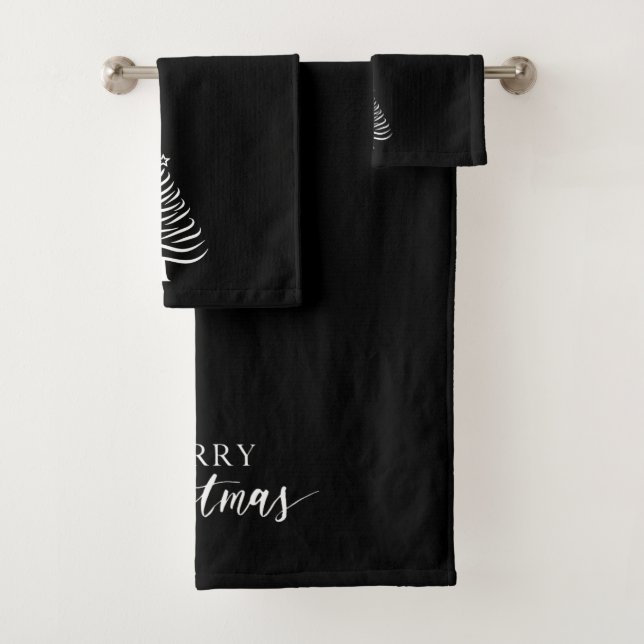 Merry Christmas Tree Towel Set Minimalist Black (En situation)