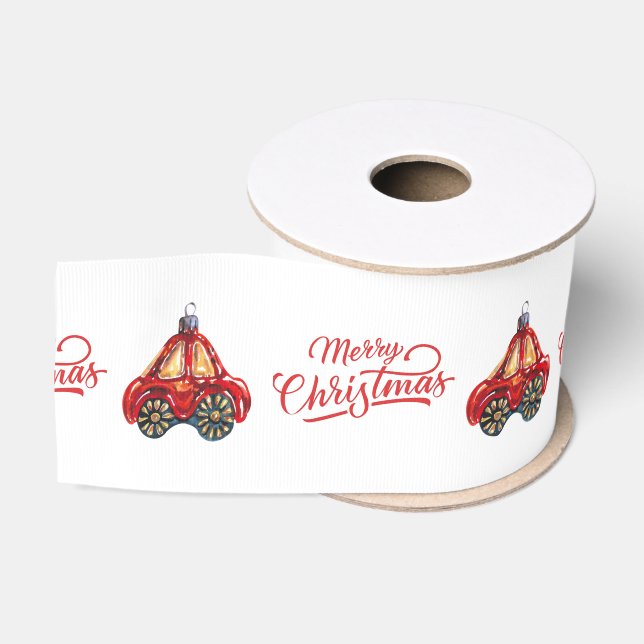 Merry Christmas Tree Vitnage Car Ornament Ripsband (Spule)