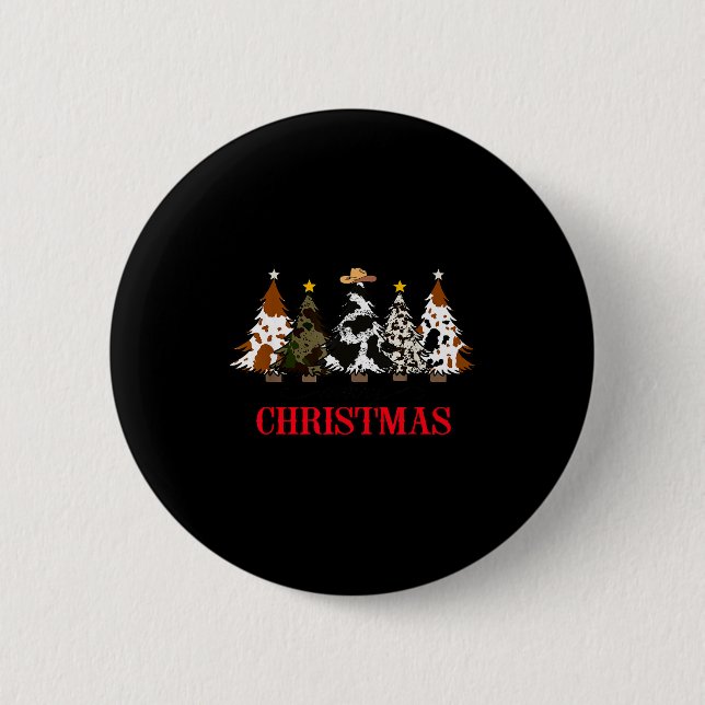 Merry Christmas Tree Western Cowhide Xmas Cowboy F Button (Vorderseite)
