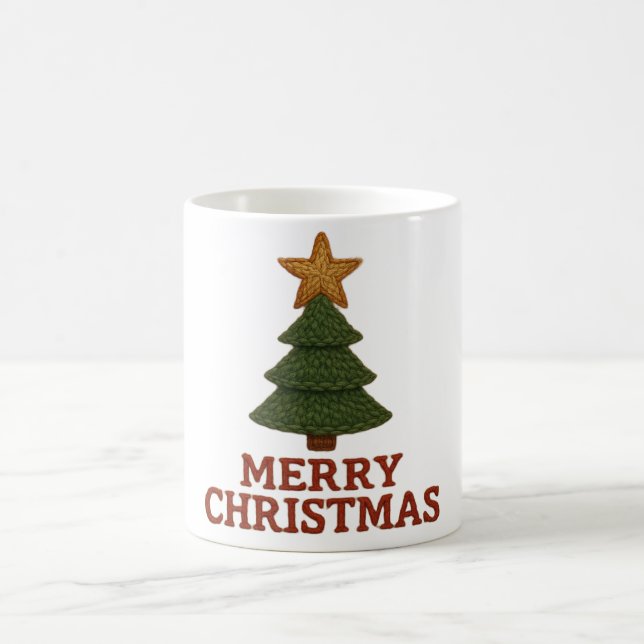 Merry Christmas tree with a knitted feel Kaffeetasse (Mittel)