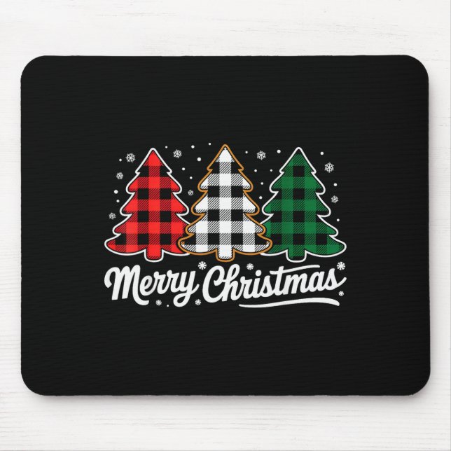 Merry Christmas Tree Xmas Buffalo Plaid Red White  Mousepad (Vorne)