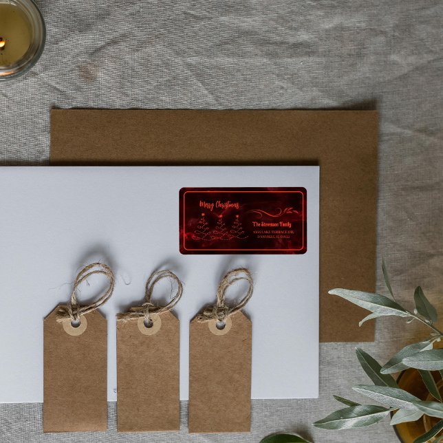Merry Christmas Trees Burgundy Adressaufkleber (Merry Christmas Trees Burgundy Label)