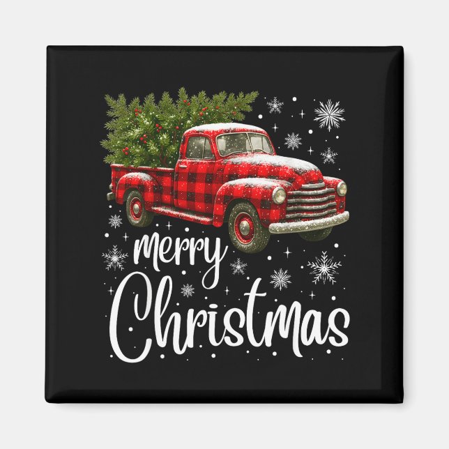 Merry Christmas Truck Buffalo Plaid Xmas Tree Men  Magnet (Vorne)