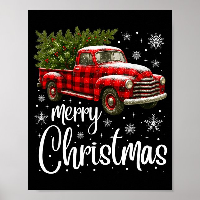 Merry Christmas Truck Buffalo Plaid Xmas Tree Men  Poster (Vorne)