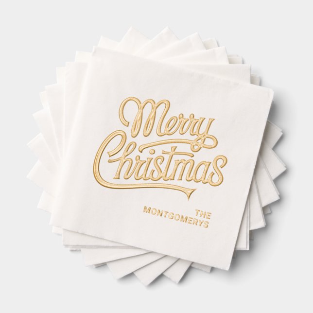 Merry Christmas Typography Foil Stamped Napkins Servietten Mit Folie (Insitu (Gestapelt))