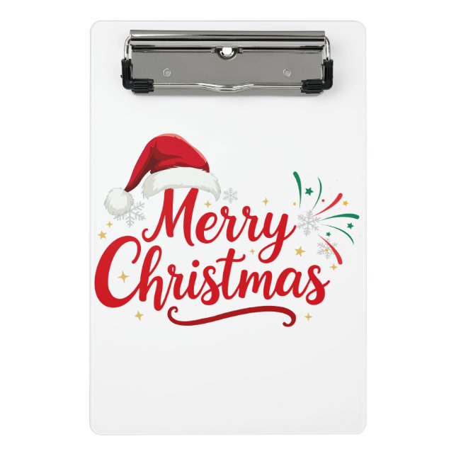 Merry Christmas Typography with Santa Hat and Snow Mini Klemmbrett (Vorderseite)