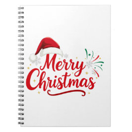 Merry Christmas Typography with Santa Hat and Snow Notizblock
