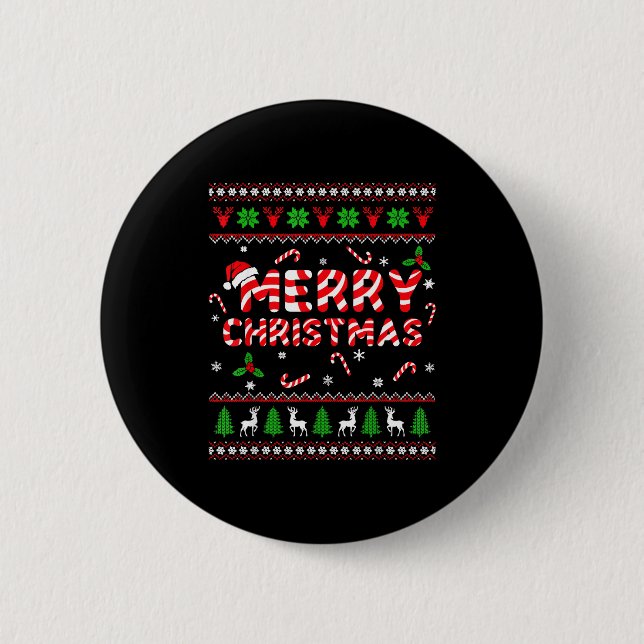 Merry Christmas Ugly Sweater Candy Cane Men Women  Button (Vorderseite)