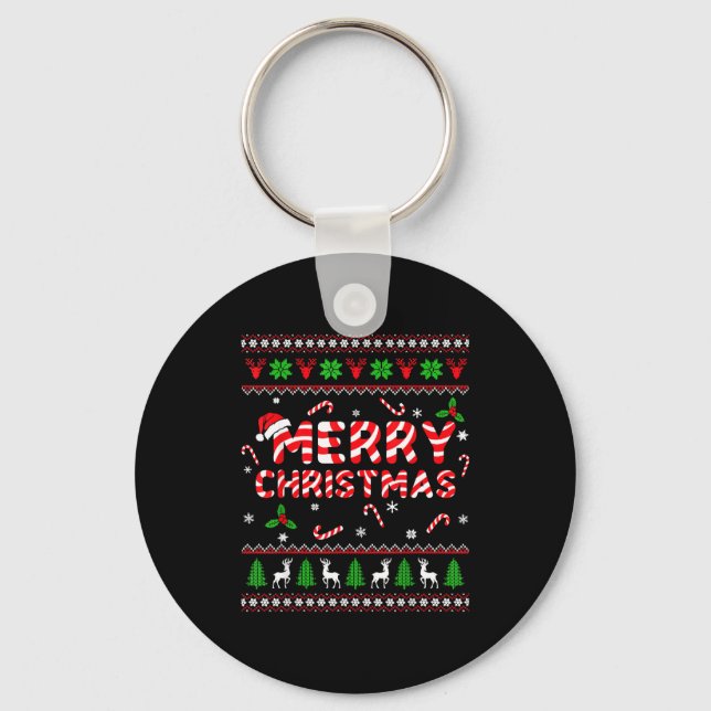 Merry Christmas Ugly Sweater Candy Cane Men Women  Schlüsselanhänger (Vorderseite)