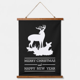 MERRY CHRISTMAS und GLÜCKLICH NEUES JAHR Wandteppich Mit Holzrahmen
