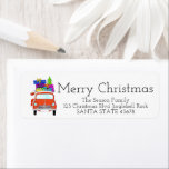 Merry Christmas Vintage Car Label<br><div class="desc">Vintages oder Retro-Auto mit Weihnachtsgeschenken, handgezeichnet. Nach all der Arbeit und Stress, sagen Sie ihnen, Sie haben eine neue Adresse! Es gibt keinen besseren (und einfacheren) Weg, die Nachrichten zu verbreiten, als ein spezielles Adressetikett zu Ihrer Mail hinzuzufügen. Es gibt viele verschiedene Labels, also wählen Sie das Design und die...</div>