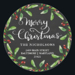 Merry Christmas Vintage Chalkboard Return Address Runder Aufkleber<br><div class="desc">Merry Christmas Vintage Chalkboard Return Address</div>
