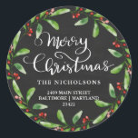Merry Christmas Vintage Chalkboard Return Address Runder Aufkleber<br><div class="desc">Merry Christmas Vintage Chalkboard Return Address</div>